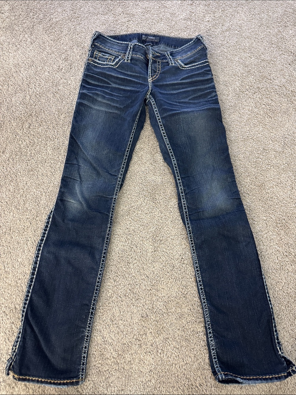Silver Jeans Dark Blue Bootcut Jeans with Faded Detailing